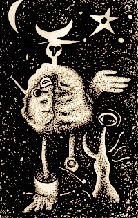 black and white drawing of a man, in the style of the artist, miro