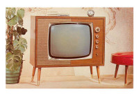 An image of a 1950's tv set, with a wooden surround.